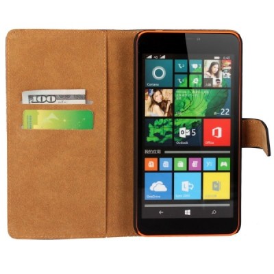 Microsoft Lumia 640 XL atverčiamas juodas odinis Casual dėklas - piniginė / Priedai.lt