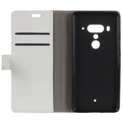 HTC U12 Plus atverčiamas baltas odinis dėklas - piniginė / Priedai.lt