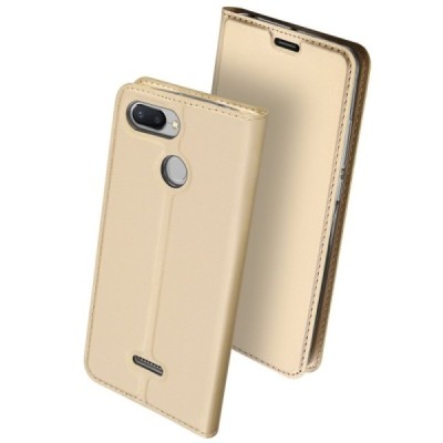 „Dux Ducis“ Skin serijos Xiaomi Redmi 6 auksinis odinis atverčiamas dėklas / Priedai.lt