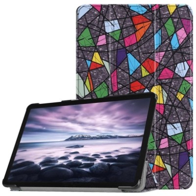 Samsung Galaxy Tab A 10.5 2018 (T590, T595) Mozaika atverčiamas spalvotas, baltas odinis dėklas - knygutė / Priedai.lt