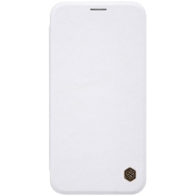 Prabangus „Nillkin“ Qin serijos baltas odinis atverčiamas Apple iPhone Xs Max dėklas / Priedai.lt