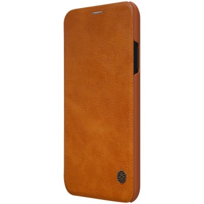 Prabangus „Nillkin“ Qin serijos rudas odinis atverčiamas Apple iPhone Xr dėklas / Priedai.lt