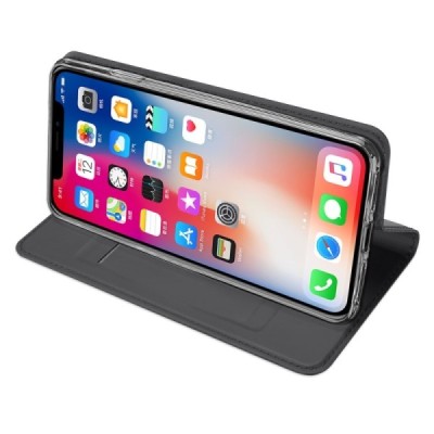 „Dux Ducis“ Skin serijos Apple iPhone Xs Max juodas odinis atverčiamas dėklas / Priedai.lt
