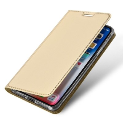 „Dux Ducis“ Skin serijos Apple iPhone Xr auksinis odinis atverčiamas dėklas / Priedai.lt