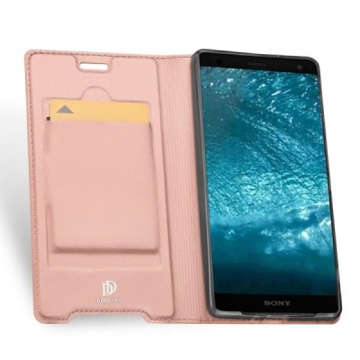 „Dux Ducis“ Skin serijos Sony Xperia XZ3 rožinis odinis atverčiamas dėklas / Priedai.lt