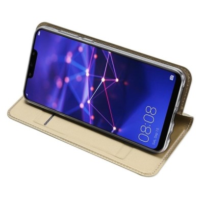 „Dux Ducis“ Skin serijos Huawei Mate 20 Lite auksinis odinis atverčiamas dėklas / Priedai.lt