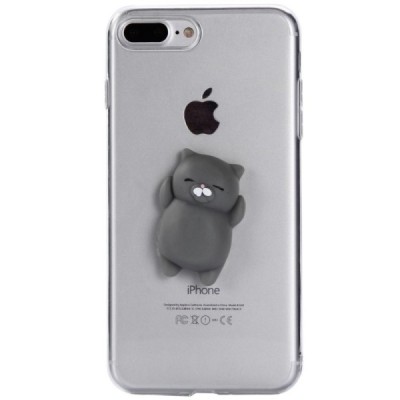 Apple iPhone 7 Plus (iPhone 8 Plus) „Squezy“ Grey Cat kieto silikono TPU skaidrus dėklas - nugarėlė / Priedai.lt