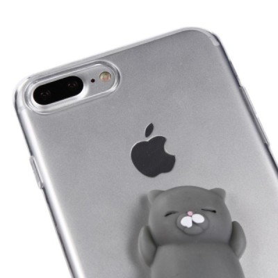 Apple iPhone 7 Plus (iPhone 8 Plus) „Squezy“ Grey Cat kieto silikono TPU skaidrus dėklas - nugarėlė / Priedai.lt