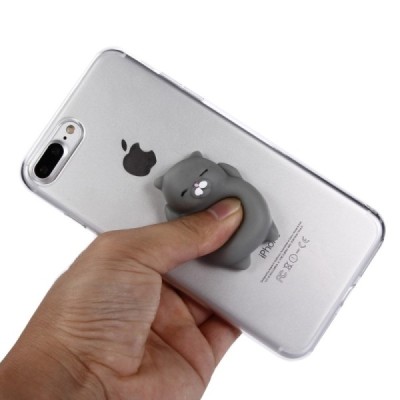 Apple iPhone 7 Plus (iPhone 8 Plus) „Squezy“ Grey Cat kieto silikono TPU skaidrus dėklas - nugarėlė / Priedai.lt