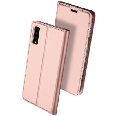 „Dux Ducis“ Skin serijos Samsung Galaxy A7 (2018) rožinis odinis atverčiamas dėklas / Priedai.lt