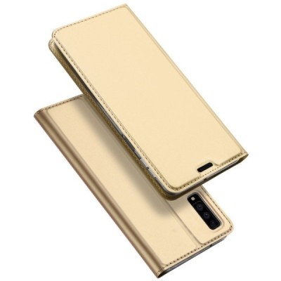 „Dux Ducis“ Skin serijos Samsung Galaxy A7 (2018) auksinis odinis atverčiamas dėklas / Priedai.lt
