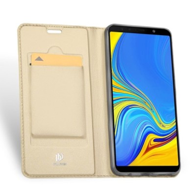 „Dux Ducis“ Skin serijos Samsung Galaxy A7 (2018) auksinis odinis atverčiamas dėklas / Priedai.lt