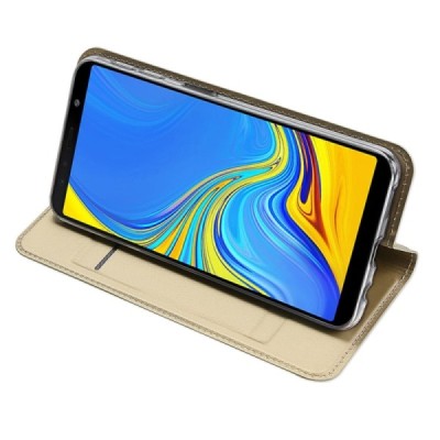 „Dux Ducis“ Skin serijos Samsung Galaxy A7 (2018) auksinis odinis atverčiamas dėklas / Priedai.lt