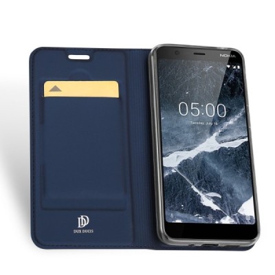 „Dux Ducis“ Skin serijos Nokia 5.1 (2018) tamsiai mėlynas odinis atverčiamas dėklas / Priedai.lt
