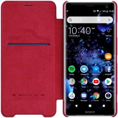 Prabangus „Nillkin“ Qin serijos raudonas odinis atverčiamas Sony Xperia XZ3 dėklas - knygutė / Priedai.lt
