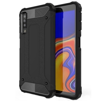 Sustiprintos apsaugos Samsung Galaxy A7 (2018) juodas kieto silikono (TPU) ir plastiko dėklas / Priedai.lt