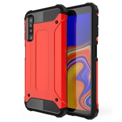 Sustiprintos apsaugos Samsung Galaxy A7 (2018) raudonas kieto silikono (TPU) ir plastiko dėklas / Priedai.lt