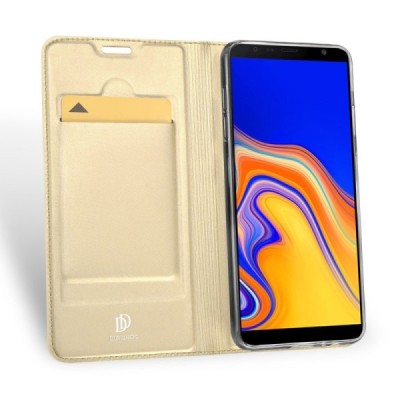 „Dux Ducis“ Skin serijos Samsung Galaxy J4+ auksinis odinis atverčiamas dėklas / Priedai.lt
