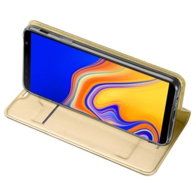 „Dux Ducis“ Skin serijos Samsung Galaxy J4+ auksinis odinis atverčiamas dėklas / Priedai.lt