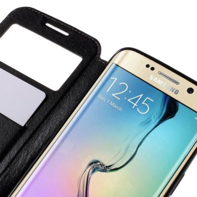 Roar Noble atverčiamas Samsung Galaxy S6 Edge (G925) juodas odinis dėklas / Priedai.lt