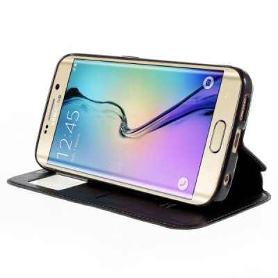 Roar Noble atverčiamas Samsung Galaxy S6 Edge (G925) juodas odinis dėklas / Priedai.lt