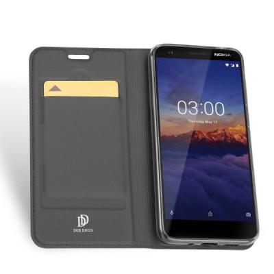 „Dux Ducis“ Skin serijos Nokia 3.1 (2018) juodas odinis atverčiamas dėklas / Priedai.lt