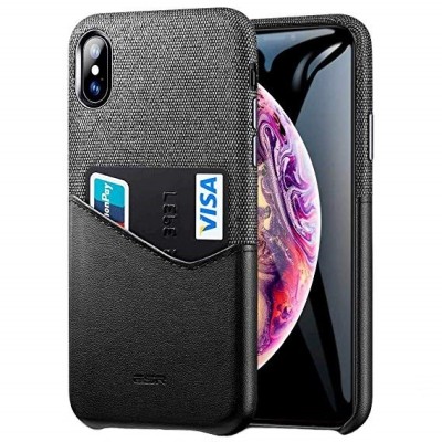„ESR“ Metro Apple iPhone Xs Max  juodas, pilkas odinis dėklas - nugarėlė su kišenėle kortelėms / Priedai.lt
