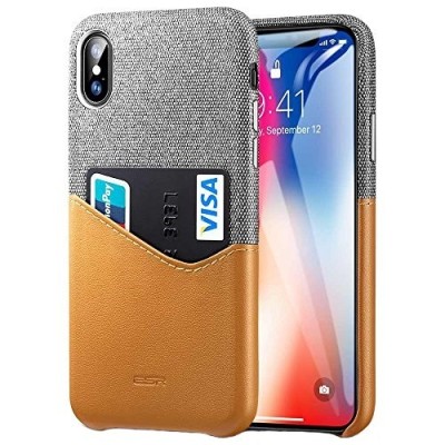 „ESR“ Metro Apple iPhone X (iPhone Xs)  rudas, pilkas odinis dėklas - nugarėlė su kišenėle kortelėms / Priedai.lt