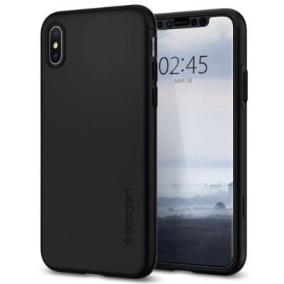 „Spigen“ Thin Fit 360 plastikinis Apple iPhone Xs Max juodas dėklas - nugarėlė + apsauginis ekrano stiklas / Priedai.lt