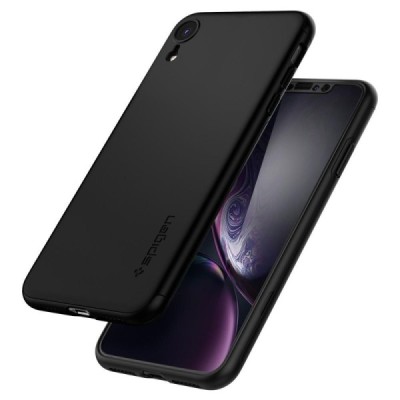 „Spigen“ Thin Fit 360 plastikinis Apple iPhone Xr juodas dėklas - nugarėlė + apsauginis ekrano stiklas / Priedai.lt