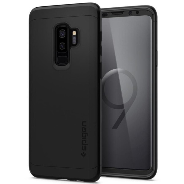 „Spigen“ Thin Fit 360 plastikinis dėklas - juodas + apsauginis ekrano stiklas (Galaxy S9+)