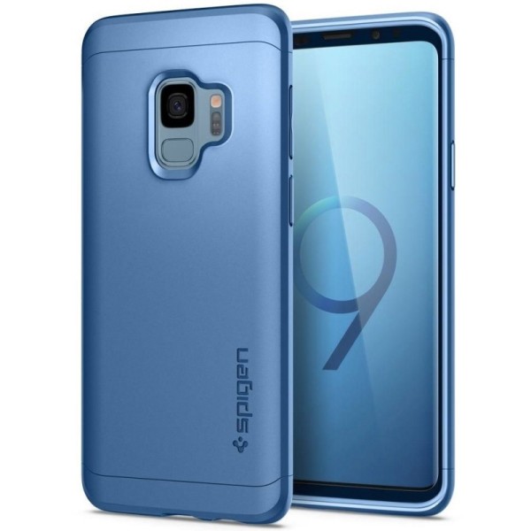 „Spigen“ Thin Fit 360 plastikinis dėklas - mėlynas + apsauginis ekrano stiklas (Galaxy S9)