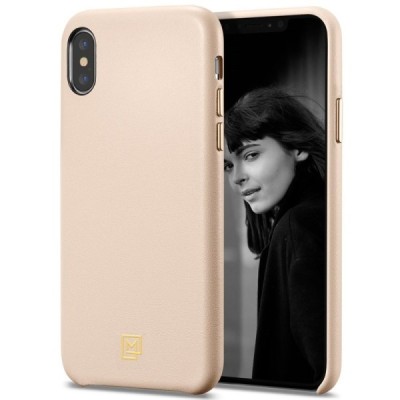 „Spigen“ La Manon Calin Apple iPhone X (iPhone Xs) smėlio spalvos odinis dėklas - nugarėlė / Priedai.lt