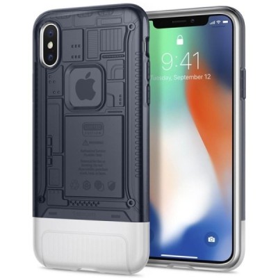 „Spigen“ Classic C1 sustiprintos apsaugos Apple iPhone X (iPhone Xs) pilkas kieto silikono (TPU) ir plastiko dėklas / Priedai.lt
