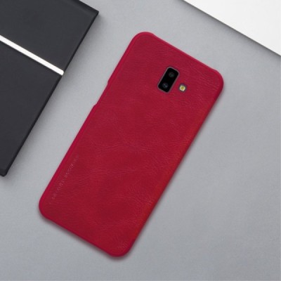 Prabangus „Nillkin“ Qin serijos raudonas odinis atverčiamas Samsung Galaxy J6+ 2018 (J610) dėklas / Priedai.lt