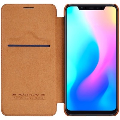 Prabangus „Nillkin“ Qin serijos rudas odinis atverčiamas Xiaomi Mi 8 dėklas / Priedai.lt