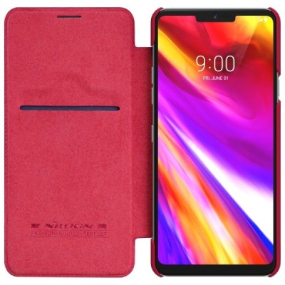 Prabangus „Nillkin“ Qin serijos raudonas odinis atverčiamas LG G7 ThinQ dėklas / Priedai.lt