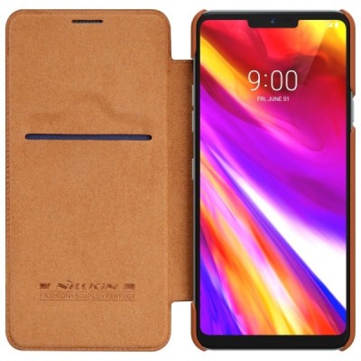 Prabangus „Nillkin“ Qin serijos rudas odinis atverčiamas LG G7 ThinQ dėklas / Priedai.lt