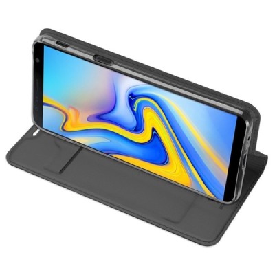 „Dux Ducis“ Skin serijos Samsung Galaxy J6+ 2018 (J610) juodas odinis atverčiamas dėklas / Priedai.lt
