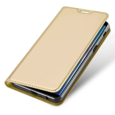 „Dux Ducis“ Skin serijos Samsung Galaxy J6+ 2018 (J610) auksinis odinis atverčiamas dėklas / Priedai.lt