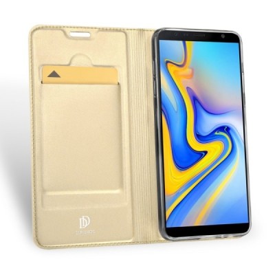 „Dux Ducis“ Skin serijos Samsung Galaxy J6+ 2018 (J610) auksinis odinis atverčiamas dėklas / Priedai.lt