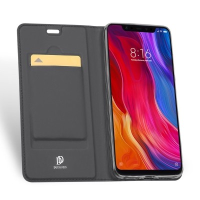 „Dux Ducis“ Skin serijos Xiaomi Mi 8 juodas odinis atverčiamas dėklas / Priedai.lt