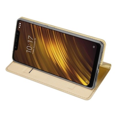 „Dux Ducis“ Skin serijos Xiaomi Pocophone F1 auksinis odinis atverčiamas dėklas / Priedai.lt