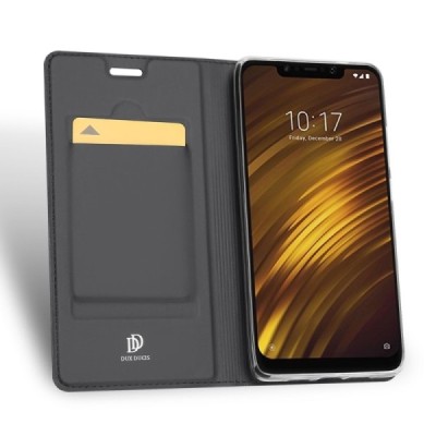 „Dux Ducis“ Skin serijos Xiaomi Pocophone F1 juodas odinis atverčiamas dėklas / Priedai.lt