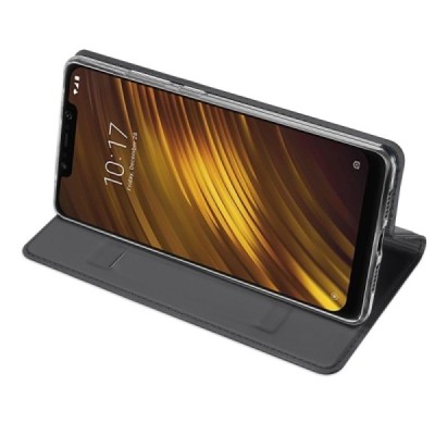 „Dux Ducis“ Skin serijos Xiaomi Pocophone F1 juodas odinis atverčiamas dėklas / Priedai.lt