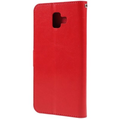 Samsung Galaxy J6+ 2018 (J610) atverčiamas raudonas odinis dėklas - piniginė / Priedai.lt