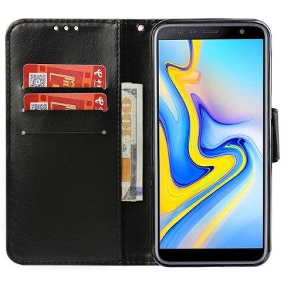 Samsung Galaxy J6+ 2018 (J610) „Diary“ atverčiamas juodas odinis dėklas - piniginė / Priedai.lt