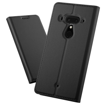Solidus HTC U12 Plus juodas odinis atverčiamas dėklas / Priedai.lt