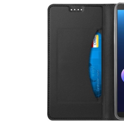 Solidus HTC U12 Plus juodas odinis atverčiamas dėklas / Priedai.lt