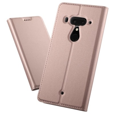 Solidus HTC U12 Plus rožinis odinis atverčiamas dėklas / Priedai.lt